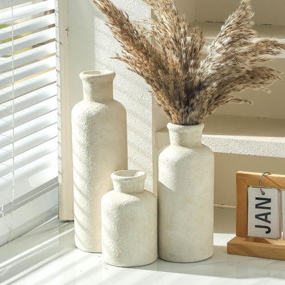 Ceramic Vase Set of 3, Neutral Flower Vases Home Decor, Pottery Rustic Farmhouse Decorative Vases Modern Decor for Table Mantel Entryway Bookshelf Living Room Kitchen Bedroom - Brown