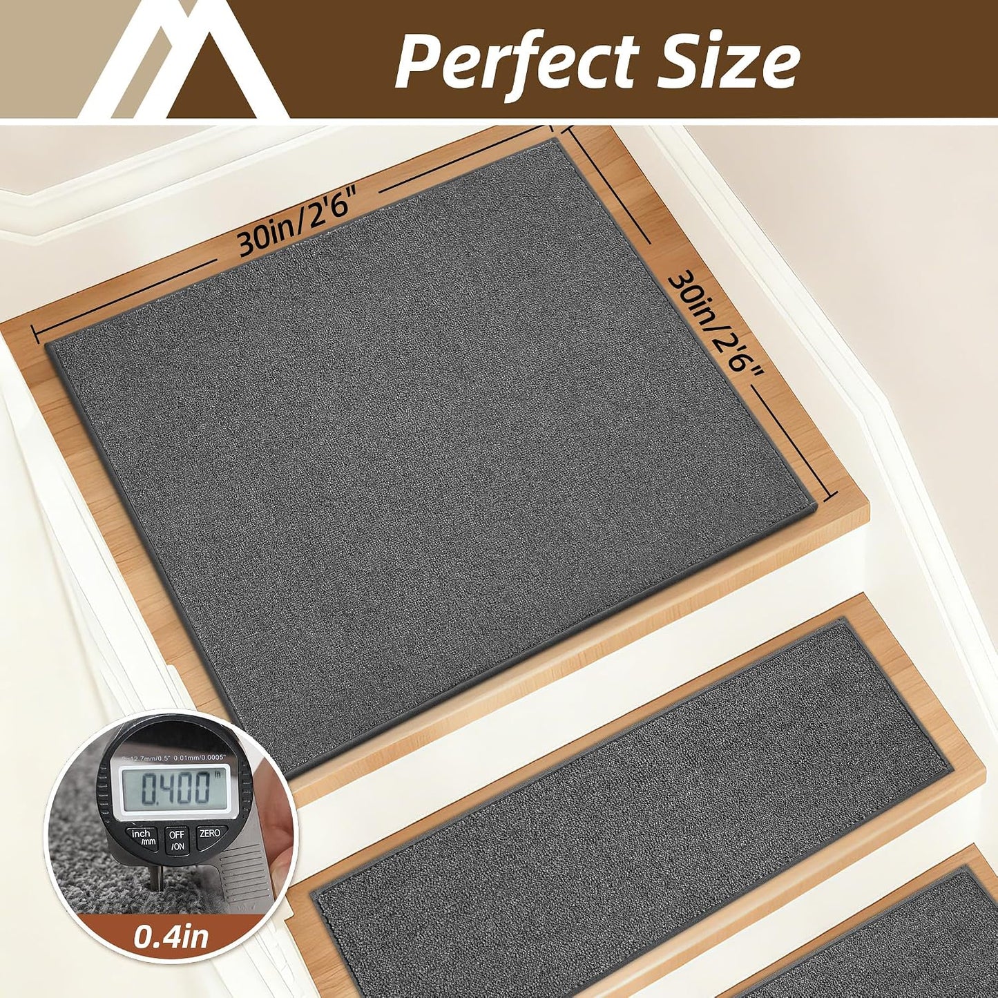 COSY HOMEER Stair Treads Non-Slip Carpet Stair Treads for Wooden Steps, Indoor Stair-Runner Rugs for Kids Elders & Pets 28"x9" (4Pc, Dark Gray)