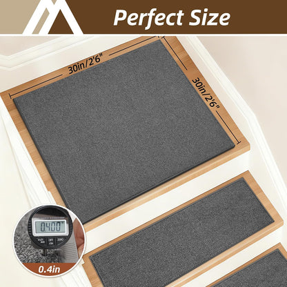 COSY HOMEER Stair Treads Non-Slip Carpet Stair Treads for Wooden Steps, Indoor Stair-Runner Rugs for Kids Elders & Pets 28"x9" (4Pc, Dark Gray)