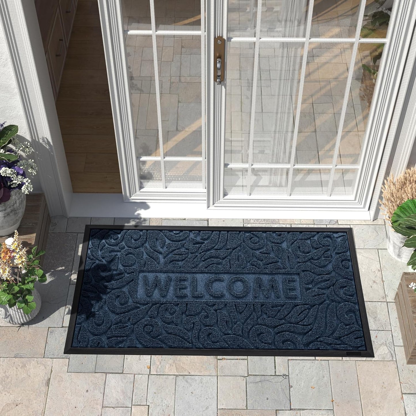 Yimobra Welcome Mat Outdoor 29.5x17, Waterproof Non-Slip Outdoor Mats for Front Door Outside Entrance, Low-Profile Entryway Mat Indoor for Garage Patio, Black