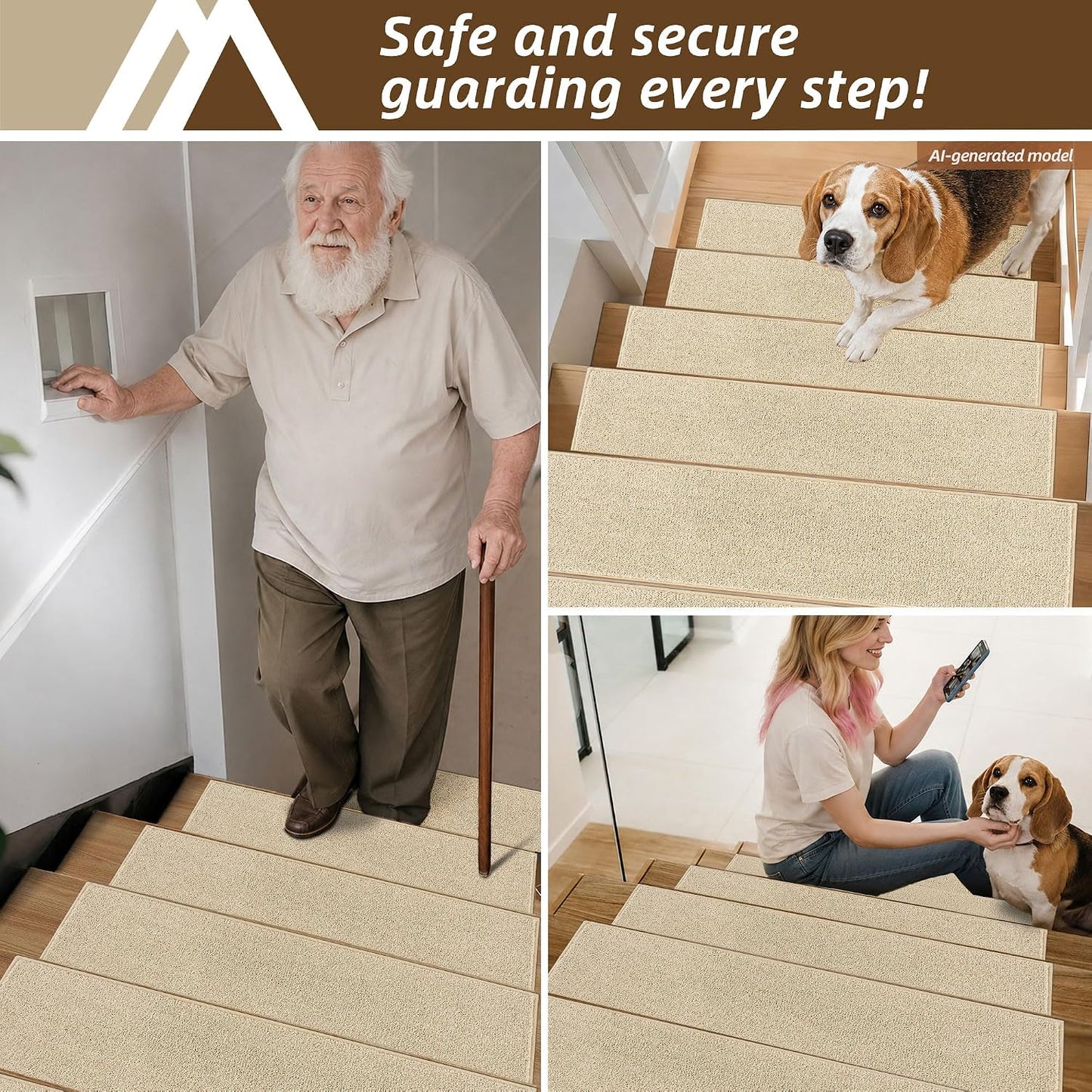COSY HOMEER Stair Treads Non-Slip Carpet Stair Treads for Wooden Steps, Indoor Stair-Runner Rugs for Kids Elders & Pets 28"x9" (4Pc, Dark Gray)