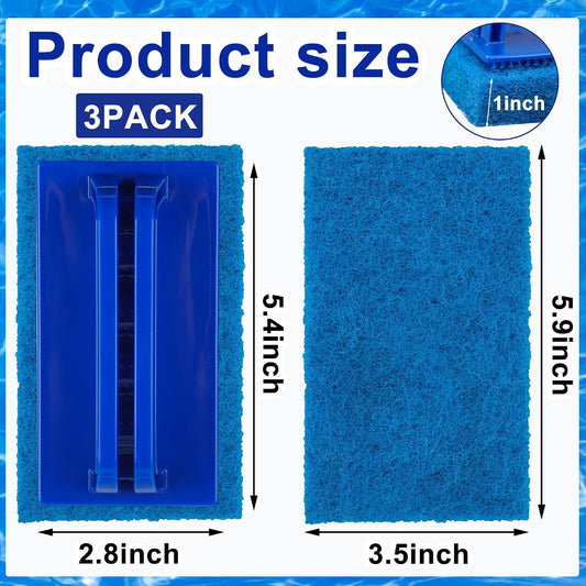 3 Pack Hand-Held Pool Scrub Brush Pool Cleaning Sponge Scrubber Brush Replaceable Scrubbing Scouring Sponge Pad for Swimming Pools Shower Tile Step Corner Liners Walls Sink Spas Tubs Kitchen Bathroom