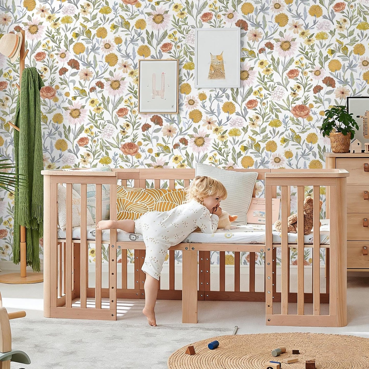 Dimoon 17.3''x78.7'' Peel and Stick Wallpaper Floral Cute Contact Paper Vintage Village Country Cottage Wallpaper Farmhouse Yellow Beige Renter Friendly Geometry Waterproof Embossed Kitchen Bedroom