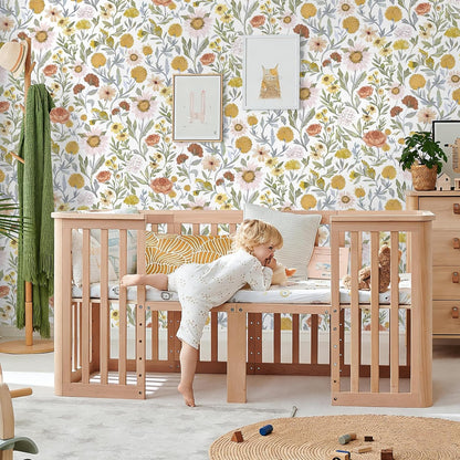 Dimoon 17.3''x78.7'' Peel and Stick Wallpaper Floral Cute Contact Paper Vintage Village Country Cottage Wallpaper Farmhouse Yellow Beige Renter Friendly Geometry Waterproof Embossed Kitchen Bedroom