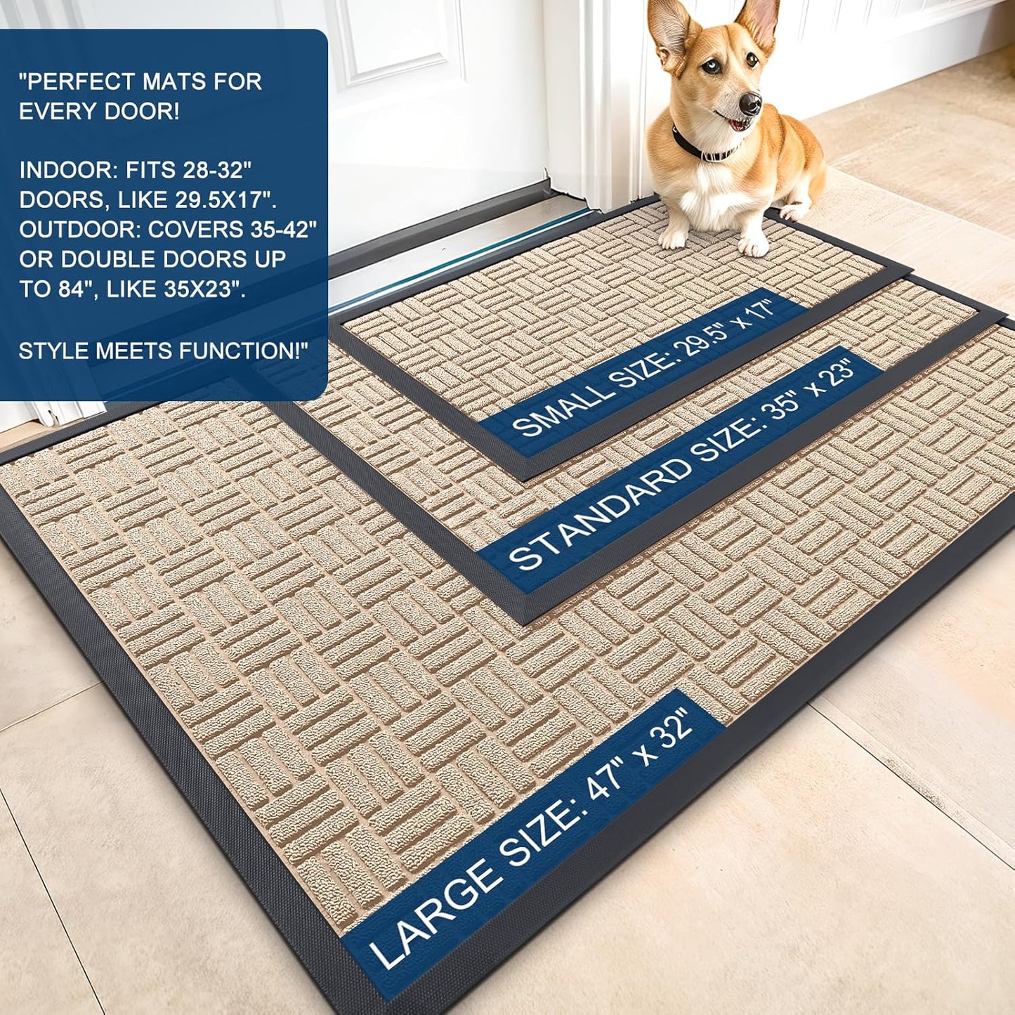 OLANLY Front Door Mat Outside Entrance 29.5x17, Absorbent, Heavy Duty Sturdy Natural Rubber Doormat Indoor Outdoor, Stain and Fade Resistant, Non-Slip Backing Low Profile Floor Mat for Entryway, Grey