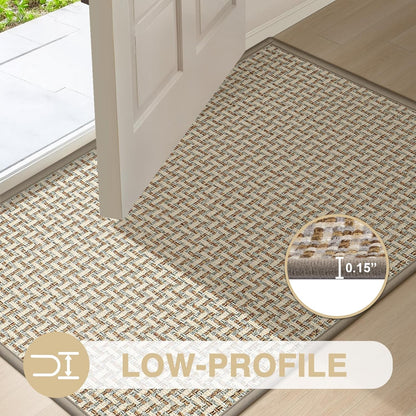 LEKEEPGO Ultra Thin Indoor Door Mat 17"x29", Low-Profile Door Mat Indoor Entrance, Non Slip Rubber Backing Inside Doormat Washable Welcome Front Entryway Dirt Trapper Entry Mat, Khaki
