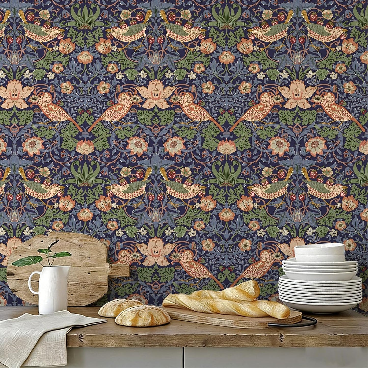 17"x118" Peel and Stick Wallpaper for Renter Friendly, Removable Wallpaper Peel and Stick, Self-Adhesive Textured Contact Paper for Walls, Cabinets, Countertops(Morning Song of Flowers)