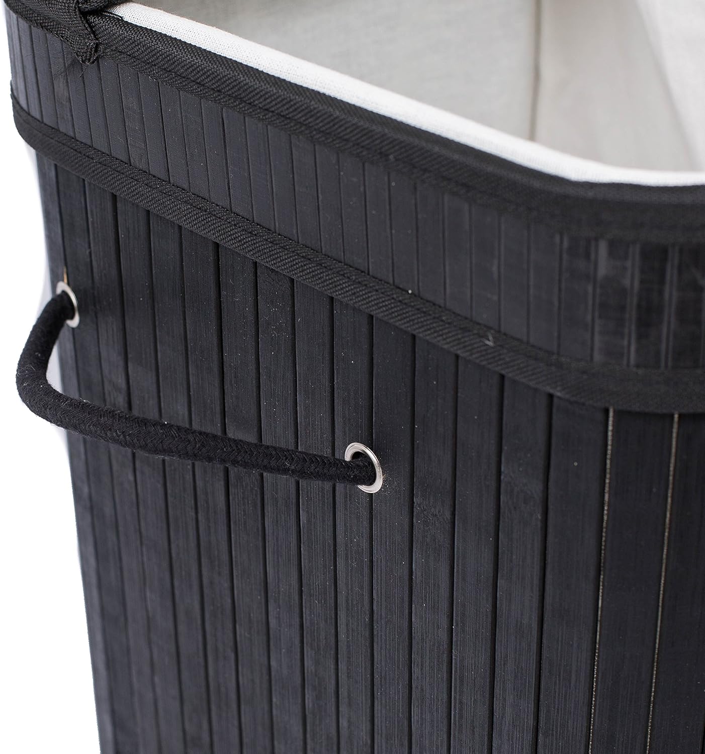 BIRDROCK HOME Double Laundry Hamper with Lid and Cloth Liner - Bamboo - Black - Easily Transport Laundry Basket - 2 Section Collapsible Hamper - String Handles