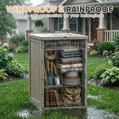 EasyUp 33 Gallon Resin Deck Box Waterproof, UV Resistant Outdoor Storage Box for Delivery, Porch, Patio and Garden, Stripe Black