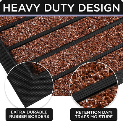 ubdyo Extra Durable Door Mat - Dirt Trapping Outdoor Welcome Mats - Non-Slip Outdoor Indoor Entrance - Low Profile Front Doormat (30" x 17", Bright Brown)
