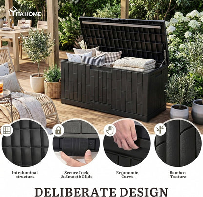 YITAHOME 35 Gallon Outdoor Storage Box | Waterproof Resin Deck Box and Package Delivery with Lockable Lid for Patio Furniture Cushions, Pool Accessories, Garden