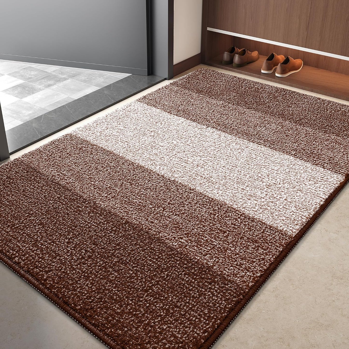 Kitinjoy Indoor Outdoor Door Mat, 32x20 Non-Slip Absorbent Dirt Trapper, Low-Profile Washable Inside Entrance Front Floor Mat, Sturdy Soft Entry Doormats for Entryway, Grey