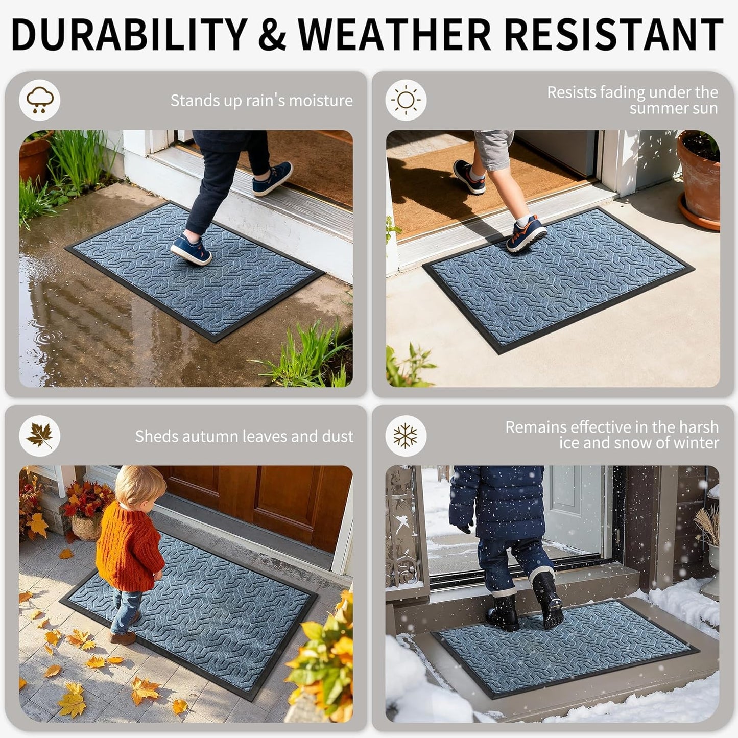 Yimobra Front Door Mat Outside Entrance 29.5x17, Waterproof Heavy Duty Outdoor Mats for Front Door, Non Slip Rubber Entry Mat for Garage Patio Indoor, Grey