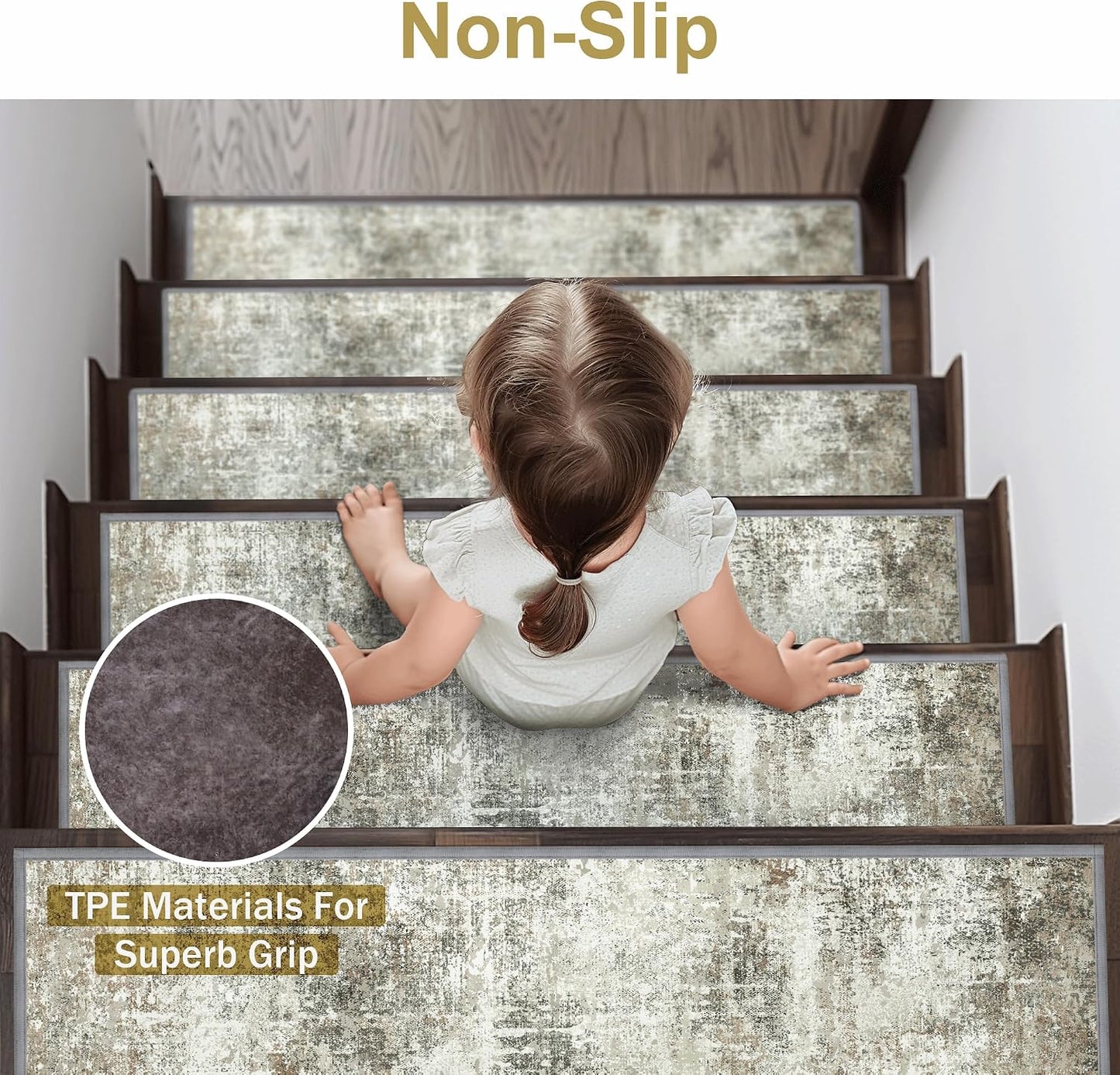 sarben Non Slip Stair Treads for Wooden Steps 15PCS - 8"x30" Indoor Safety Carpet, Edging Mats with TPE Adhesive Backing, Pet and Elderly Friendly Stair Rugs (Taupe) - Colors A