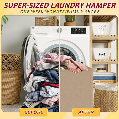 195L Laundry Hamper 3 Section,Large Laundry Hamper with Lid,Dirty Clothes Hamper with 3 Inner Bags,Collapsible Laundry Basket Organizer for Laundry Room,Bedroom,Laundry Sorter Hamper 3 Compartment