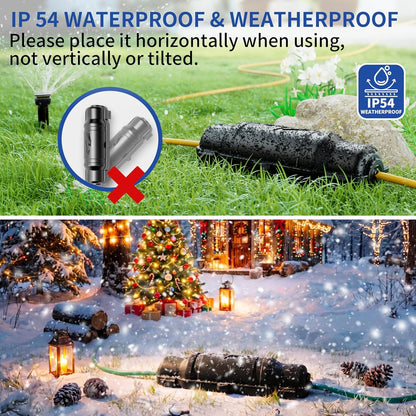 2 Pack Outdoor Extension Cord Safety Cover with Waterproof Seal IP54 Water-Resistant, Weatherproof Electrical Connection Box with 2 Latches, Plug, Socket, Holiday Decoration Light, Black