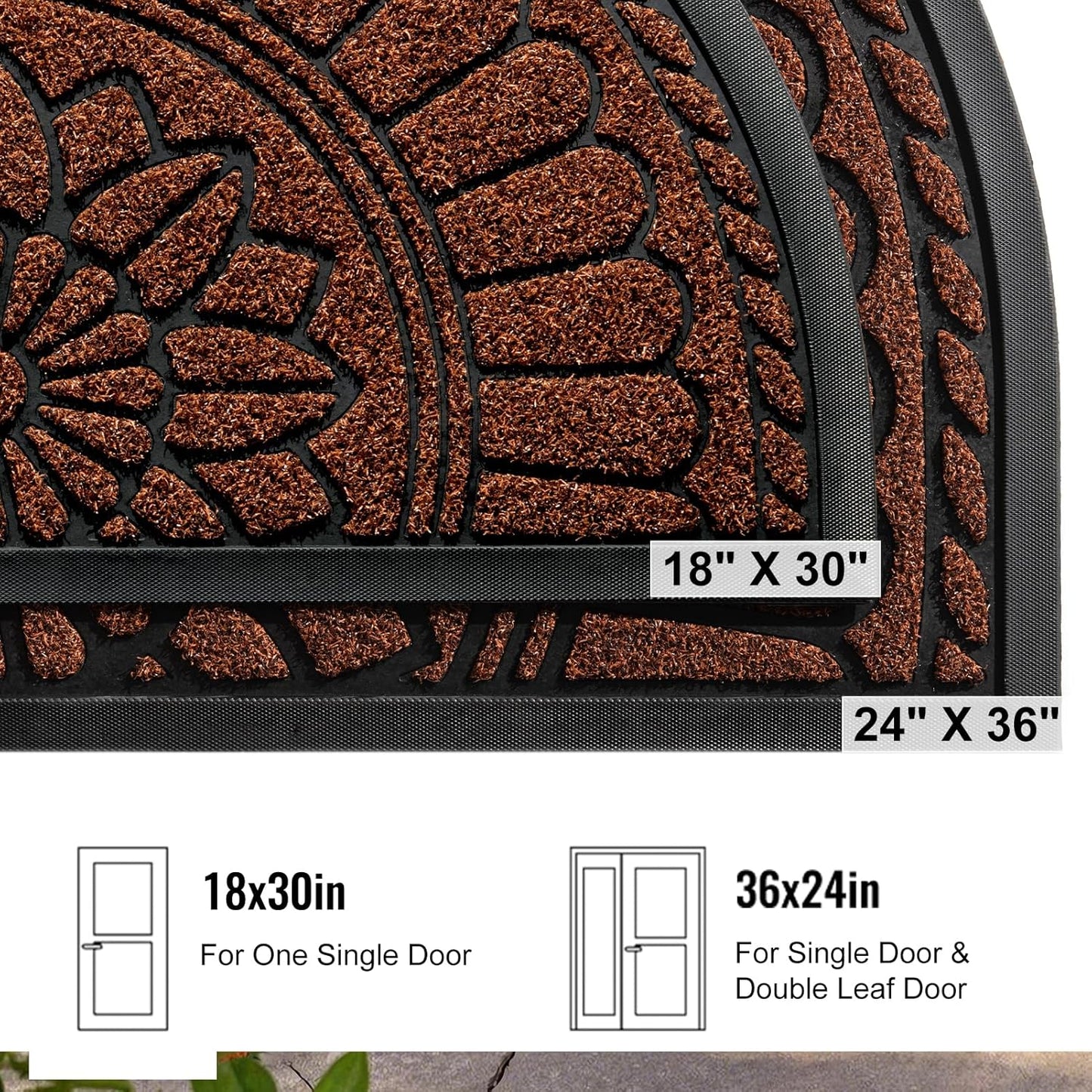 Mibao Front Door Mat Indoor Outdoor Entrance, Semicircular Entrance Mat, Half Round Waterproo Non-Slip Durable Rubber Door Mats, Low Profile Heavy Duty Doormat for Garage, Patio, 30" x 18", Yellow