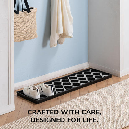 Anji Mountain Heavy Duty Waterproof Rubber Shoe Storage Mat Organizer/Boot Storage Tray Multi Use for Entryway with Coir, Tan Insert, Fits 4 Pair (46.5" Wide)