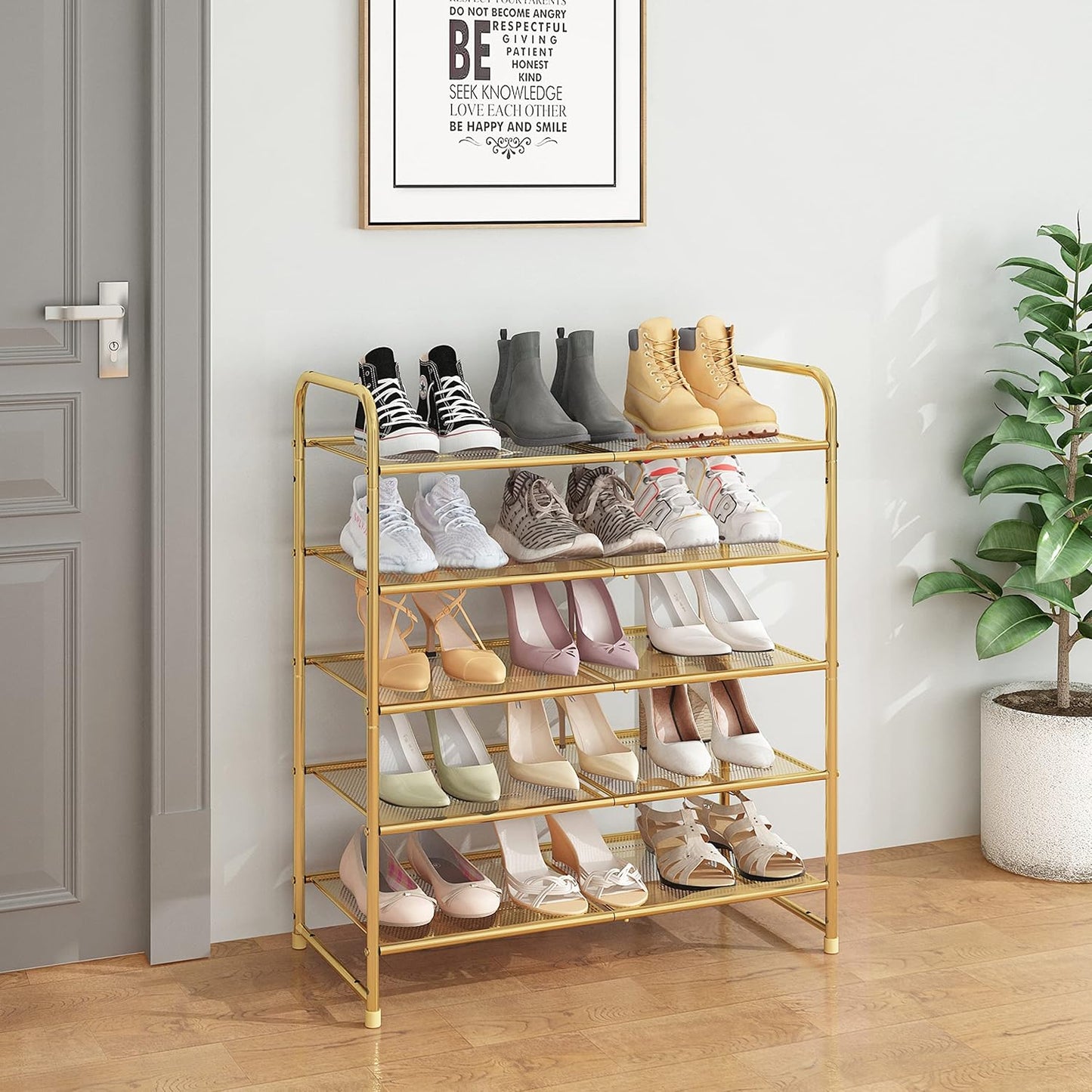 Simple Trending 3-Tier Stackable Shoe Rack, Expandable & Adjustable Shoe Shelf Storage Organizer, Wire Grid, Black