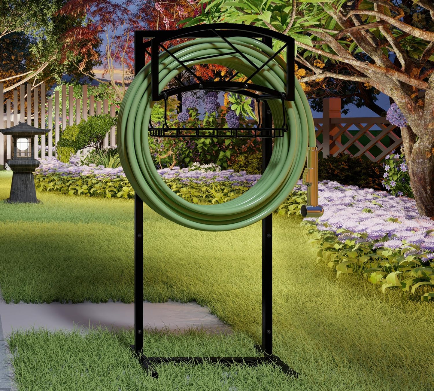 Fire Beauty Heavy-Duty Metal Hose Holder, Wall-Mounted Garden Hose Reel Organizer for Outdoor Yard, Solid Iron Decorative Hanger Storage