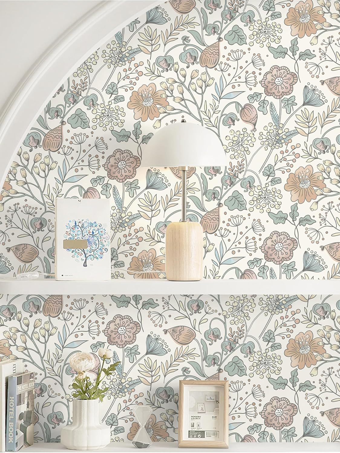 HeloHo Blue Floral Wallpaper Peel and Stick Self Adhesive Removable Wall Paper 16.1" X 118" Renter Friendly Waterproof Wallpaper Contact Paper for Furniture Living Room Bedroom Decor