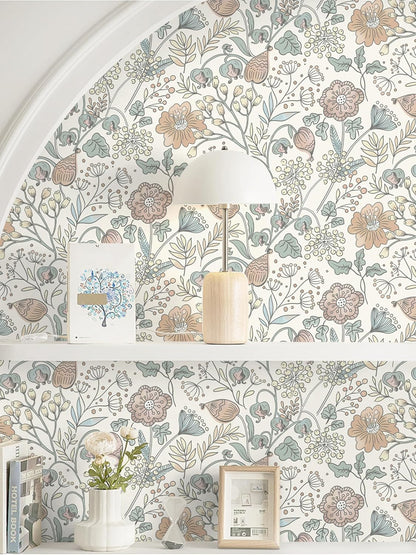 HeloHo Blue Floral Wallpaper Peel and Stick Self Adhesive Removable Wall Paper 16.1" X 118" Renter Friendly Waterproof Wallpaper Contact Paper for Furniture Living Room Bedroom Decor
