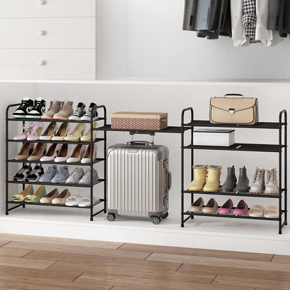 Simple Trending 3-Tier Stackable Shoe Rack, Expandable & Adjustable Shoe Shelf Storage Organizer, Wire Grid, Black