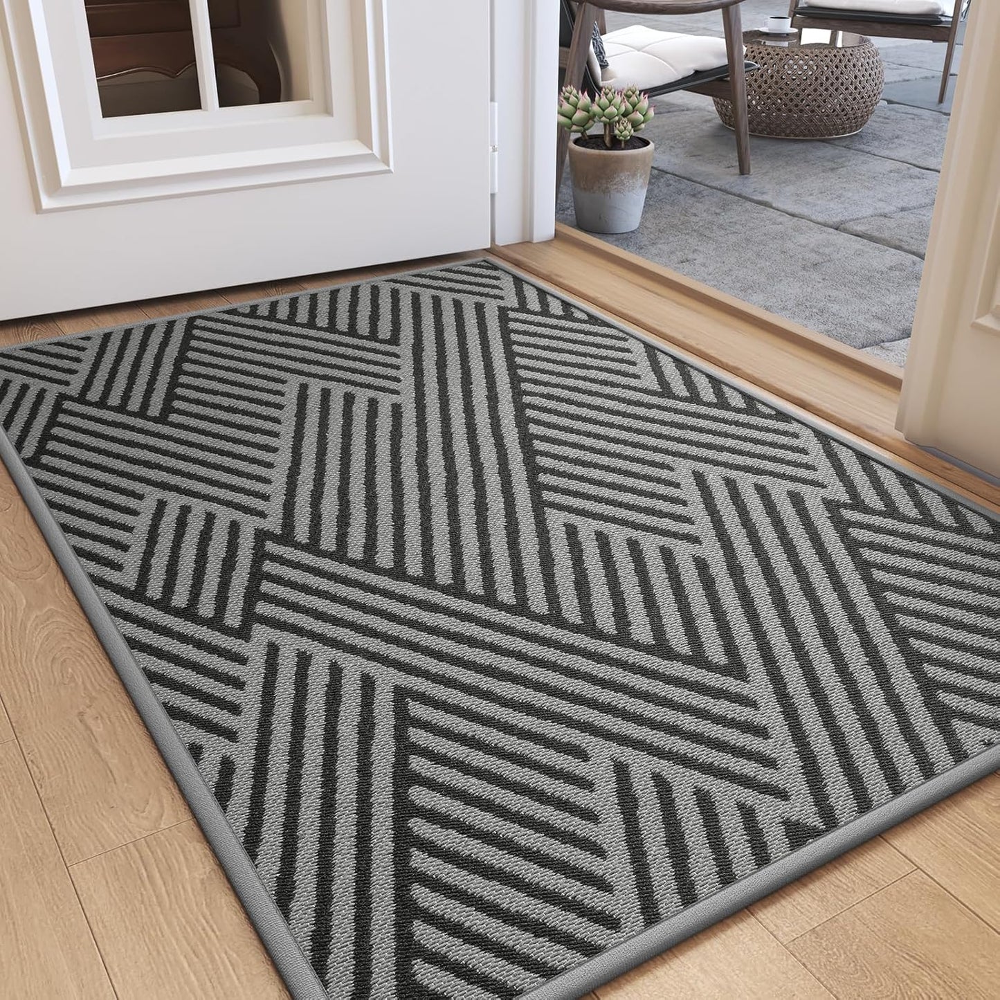 Door Mat Indoor Outside Entrance 17"x30", Low-Profile Non Slip Outdoor Inside Doormat Entryway Mat, Dirt Resistant Absorbent Front Porch Welcome Entry Mats, Washable Easy Clean, Brown