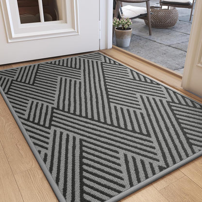 Door Mat Indoor Outside Entrance 17"x30", Low-Profile Non Slip Outdoor Inside Doormat Entryway Mat, Dirt Resistant Absorbent Front Porch Welcome Entry Mats, Washable Easy Clean, Brown
