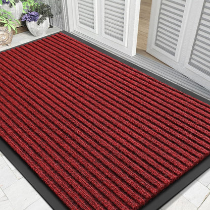 Yimobra Welcome Mat, Heavy Duty Sturdy Door Mats for Home Entrance Outdoor Indoor, Front Doormat for Outside Patio Floor Entry Porch Garage Office, Waterproof, Low Profile, 29.5x17, Black Grey