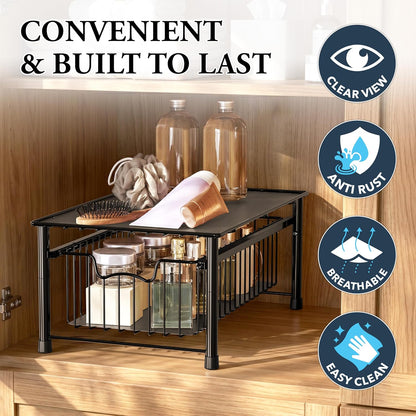 Simple Houseware Stackable 2 Tier Sliding Basket Organizer Drawer, Chrome