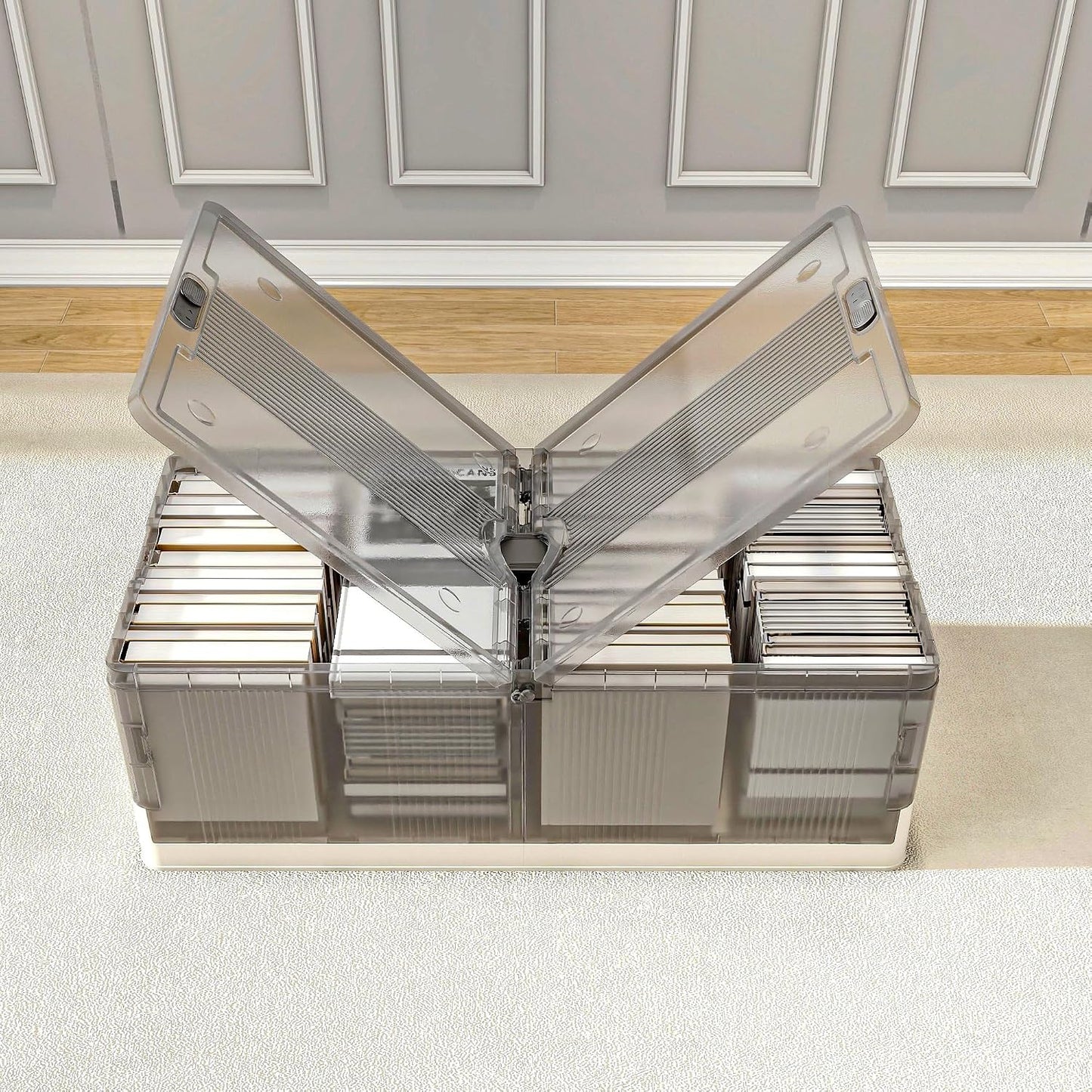 FLEXIMOUNTS 2-Pack Under Bed Storage with Wheels, 108 QT Large Collapsible & Stackable Containers, Foldable Organizer Bins for Blankets, Shoes, Books, Bedroom Closet