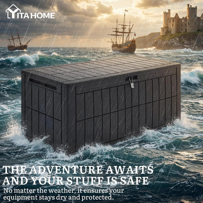 YITAHOME 134 Gallon Large Deck Box | Waterproof Resin Outdoor Storage Box with Lock, Doubles as 2-Person Bench Seating for Patio Furniture Cushions,Garden Tools &