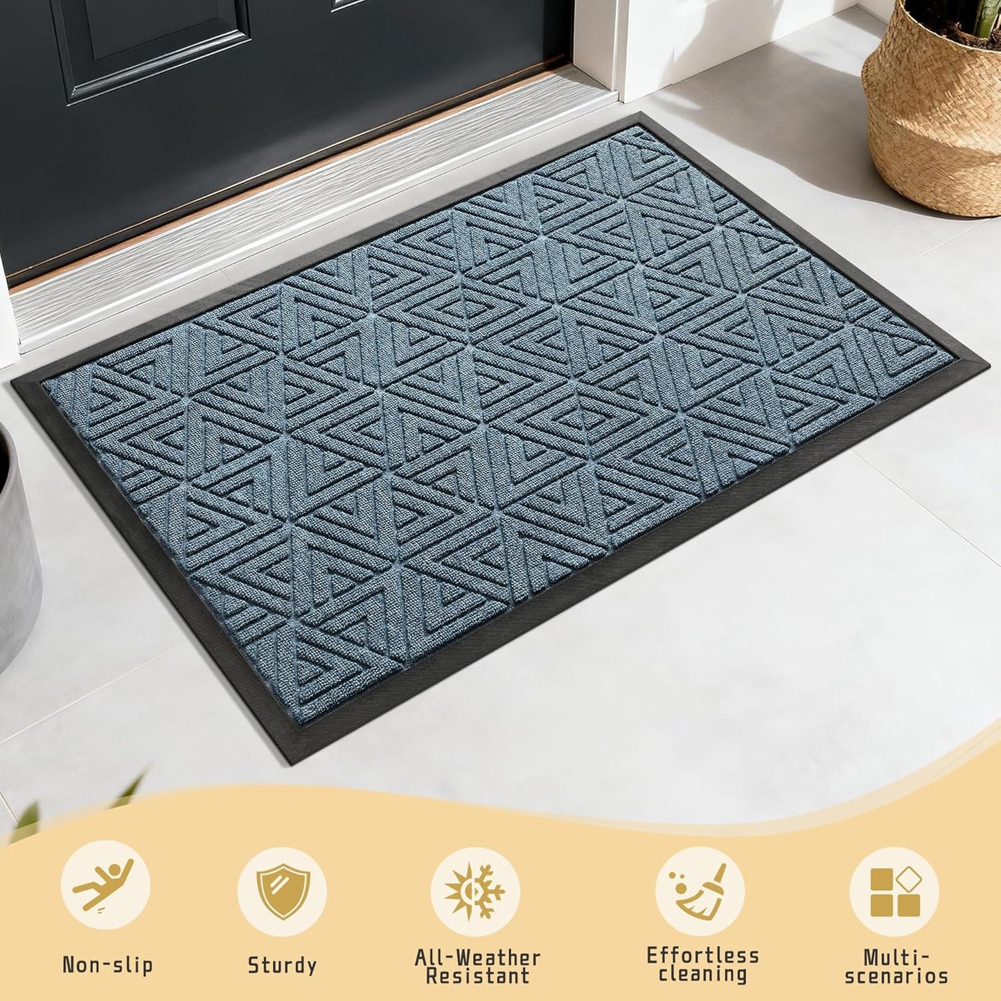 Yimobra Front Door Mat Outside Entrance 29.5x17, Waterproof Heavy Duty Outdoor Mats for Front Door, Non Slip Rubber Entry Mat for Garage Patio Indoor, Grey