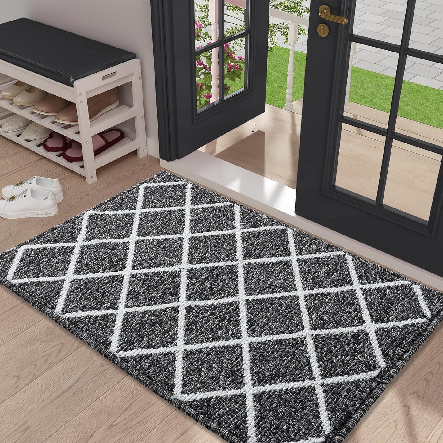 Finchitty Indoor Door Mat, Dirt Resistant and Absorbent, Low-Profile, Non-Slip, Washable Inside Floor Mats for Front Door, Back, and Entrance, 32" x 20", Grey