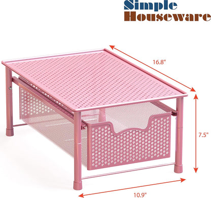 Simple Houseware Stackable 2 Tier Sliding Basket Organizer Drawer, White