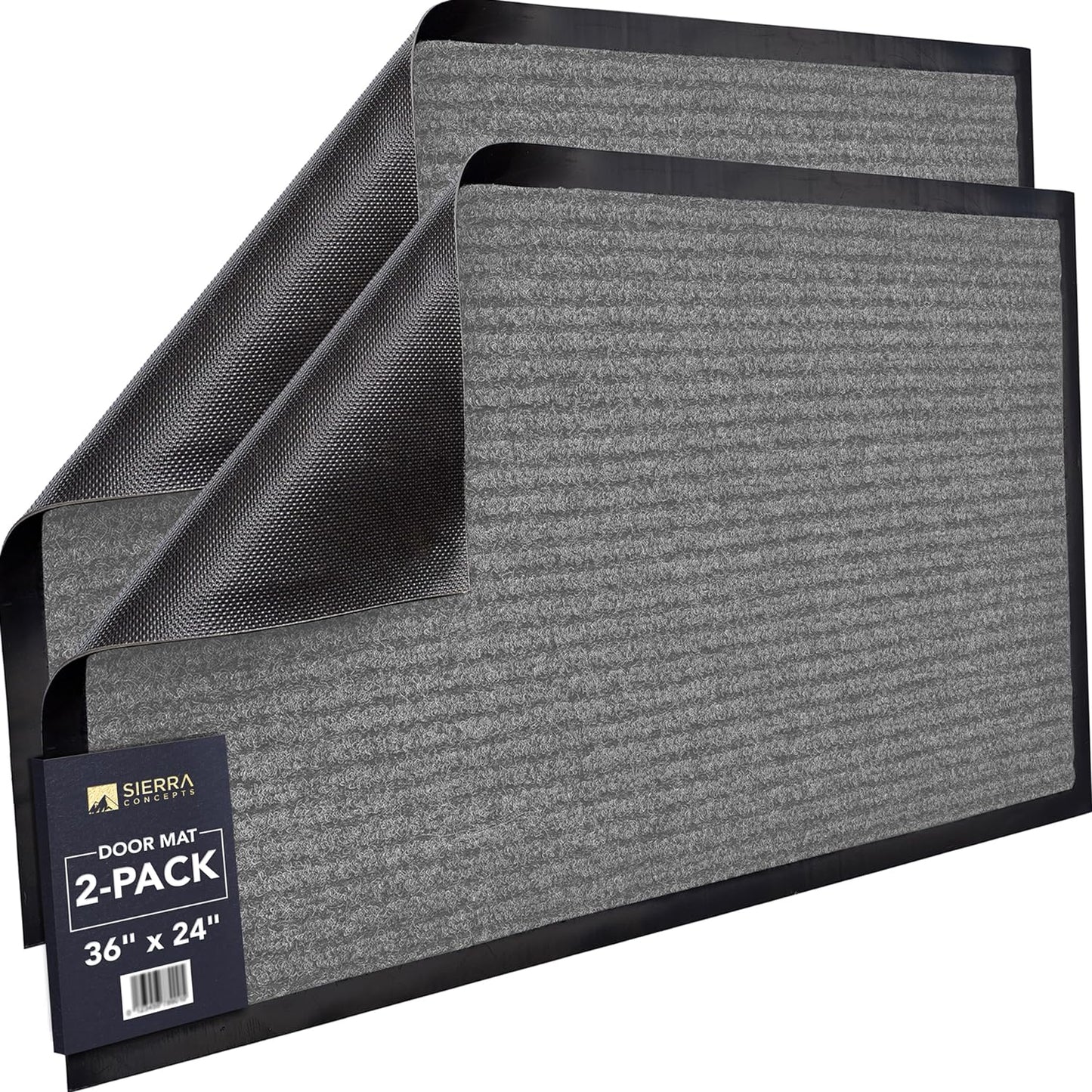 Sierra Concepts Front Door Mat Welcome Floor Mats - Entryway Indoor Outdoor Entrance Doormat, Patio, Porch, Muddy Shoe, Inside Outside Low Profile, 30x17 inches, 2-Pack Gray