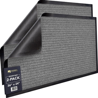 Sierra Concepts Front Door Mat Welcome Floor Mats - Entryway Indoor Outdoor Entrance Doormat, Patio, Porch, Muddy Shoe, Inside Outside Low Profile, 30x17 inches, 2-Pack Gray