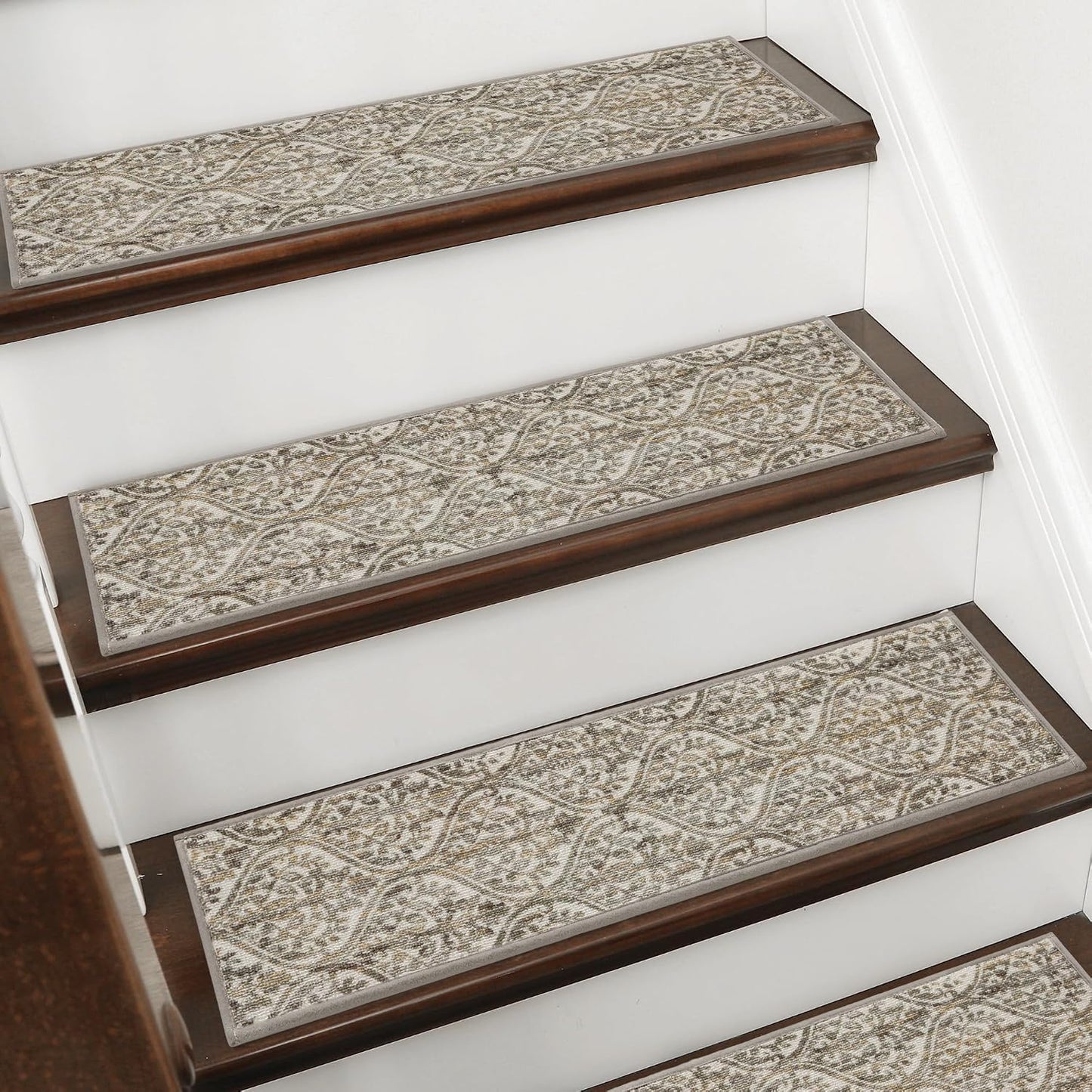 BEQHAUSE Stair Treads for Wooden Steps Non-Slip Machine Washable Carpet Stair Treads 8"X30" Soft Indoor Stair Runner for Kids Elders and Pets, 100% Polyester, TPE Backing, 15pcs, Grey/Orange