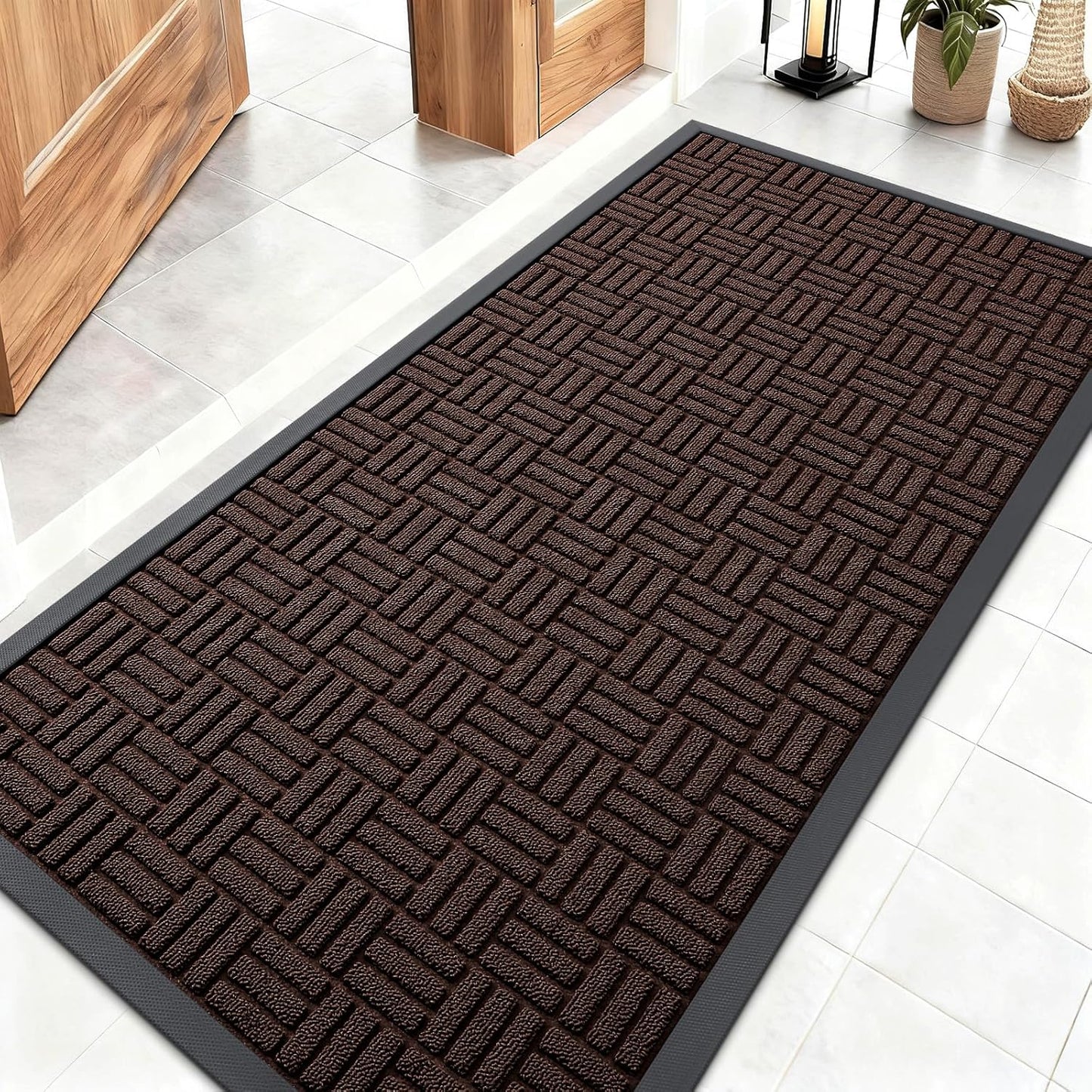 OLANLY Front Door Mat Outside Entrance 29.5x17, Absorbent, Heavy Duty Sturdy Natural Rubber Doormat Indoor Outdoor, Stain and Fade Resistant, Non-Slip Backing Low Profile Floor Mat for Entryway, Grey