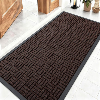 OLANLY Front Door Mat Outside Entrance 29.5x17, Absorbent, Heavy Duty Sturdy Natural Rubber Doormat Indoor Outdoor, Stain and Fade Resistant, Non-Slip Backing Low Profile Floor Mat for Entryway, Grey