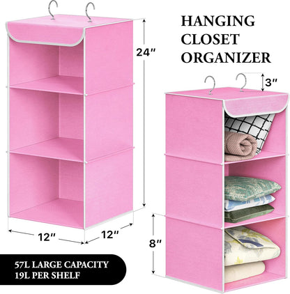 Simple Houseware 3-Shelf Hanging Closet Organizer, Fabric Storage Shelves with 57L Capacity, Black