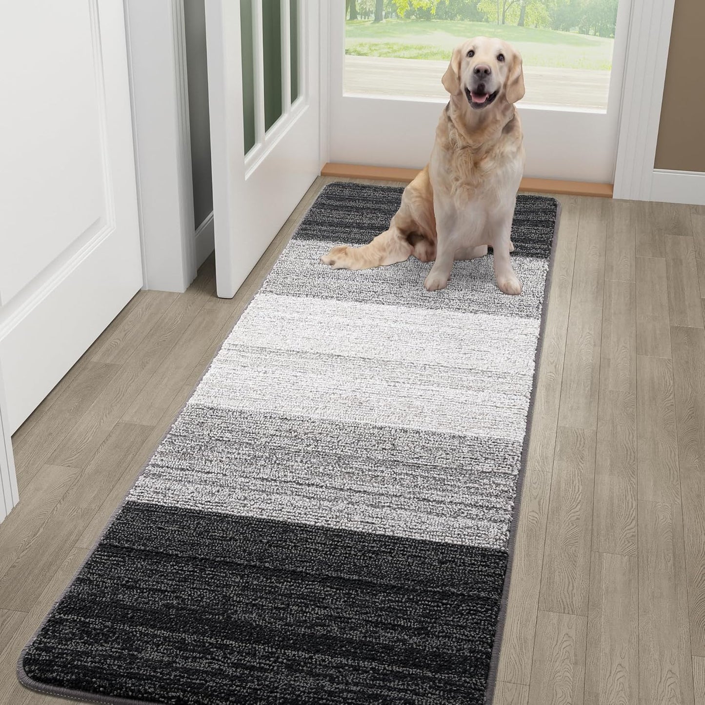 Kitinjoy Indoor Outdoor Door Mat, 32x20 Non-Slip Absorbent Dirt Trapper, Low-Profile Washable Inside Entrance Front Floor Mat, Sturdy Soft Entry Doormats for Entryway, Grey