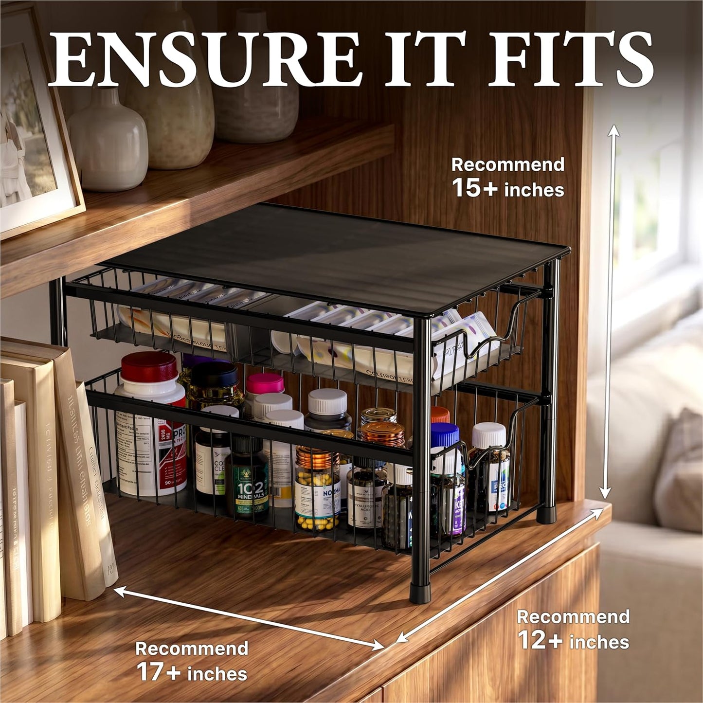 Simple Houseware Stackable 2 Tier Sliding Basket Organizer Drawer, Chrome