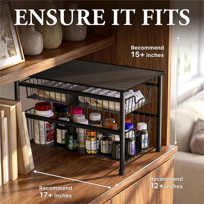Simple Houseware Stackable 2 Tier Sliding Basket Organizer Drawer, Chrome