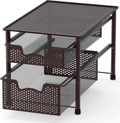 Simple Houseware Stackable 2 Tier Sliding Basket Organizer Drawer, White