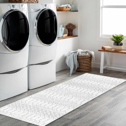 Lahome Moroccan Entry Rug 2x3, Non-Slip Washable Front Indoor Door Mat Rubber Backing Low-Profile Door Rugs, Small Geometric Print Distressed for Entryway Bathroom Kitchen, Black Hana