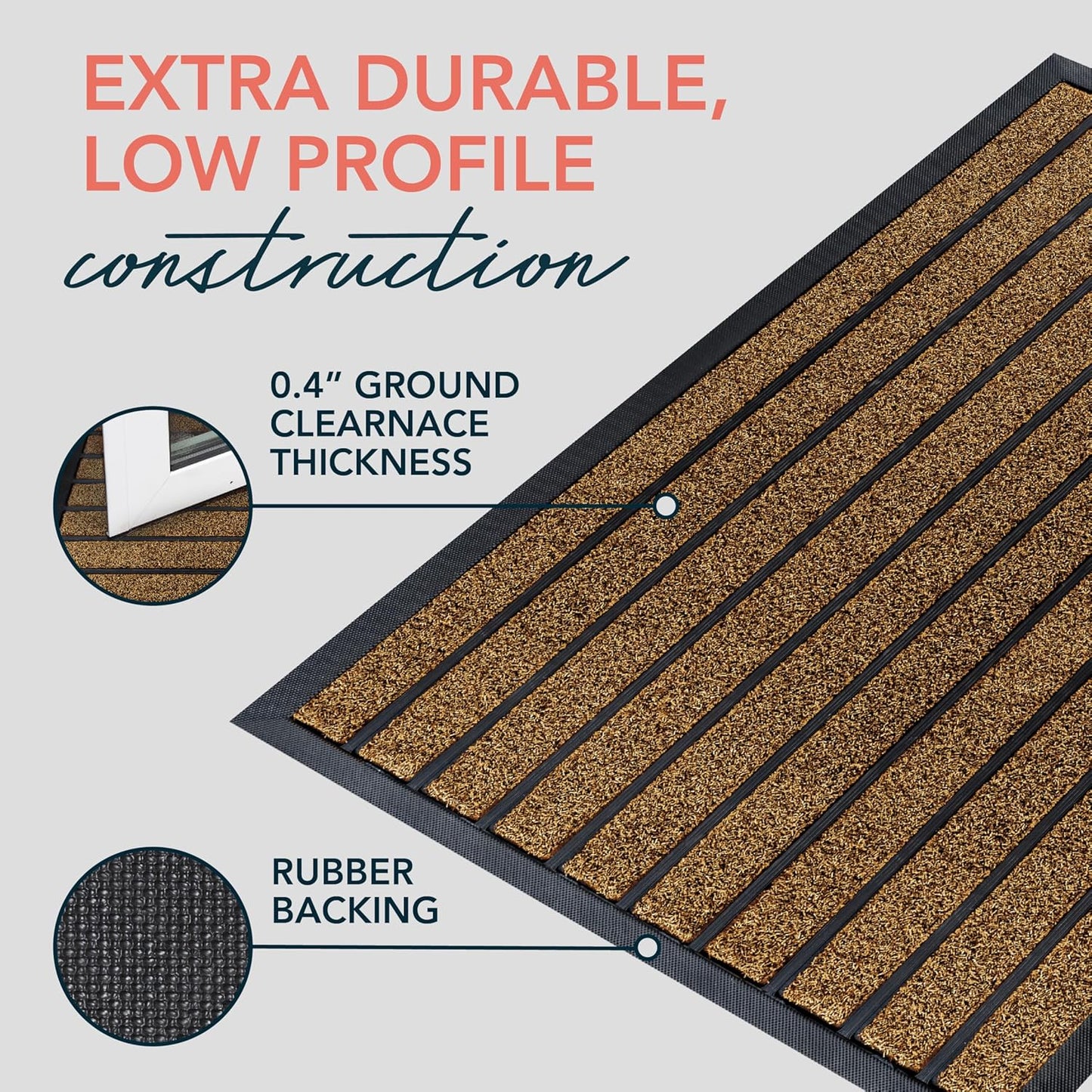 ubdyo Extra Durable Door Mat - Dirt Trapping Outdoor Welcome Mats - Non-Slip Outdoor Indoor Entrance - Low Profile Front Doormat (30" x 17", Bright Brown)