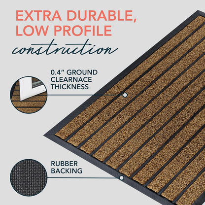 ubdyo Extra Durable Door Mat - Dirt Trapping Outdoor Welcome Mats - Non-Slip Outdoor Indoor Entrance - Low Profile Front Doormat (30" x 17", Bright Brown)