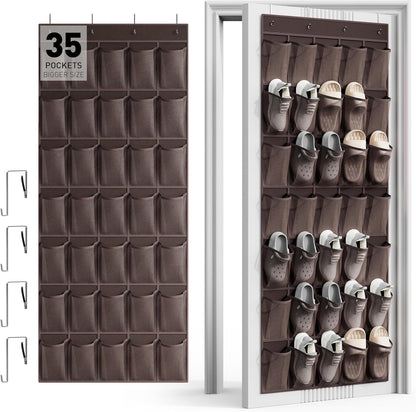 WVM Over the Door Shoe Organizer with 35 Breathable Mesh Pockets, Hanging Shoe Organizer for Door with 4 Metal Hooks, Large Capacity Closet Storage for Shoes, Accessories, Grey